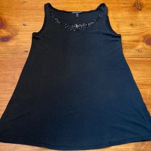 EILEEN FISHER Petite PS Black 100% Silk Beaded Sequin Collar Tunic Top
